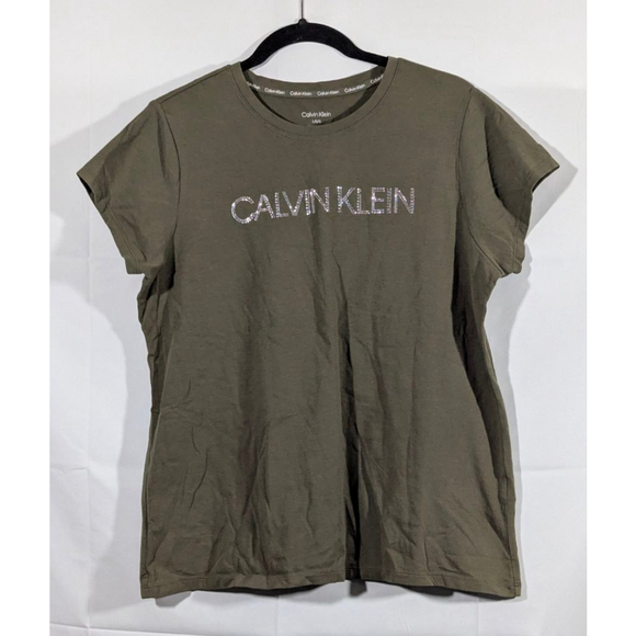 Calvin Klein Tops - Calvin Klein Olive Rhinestone Logo T-Shirt Size Large